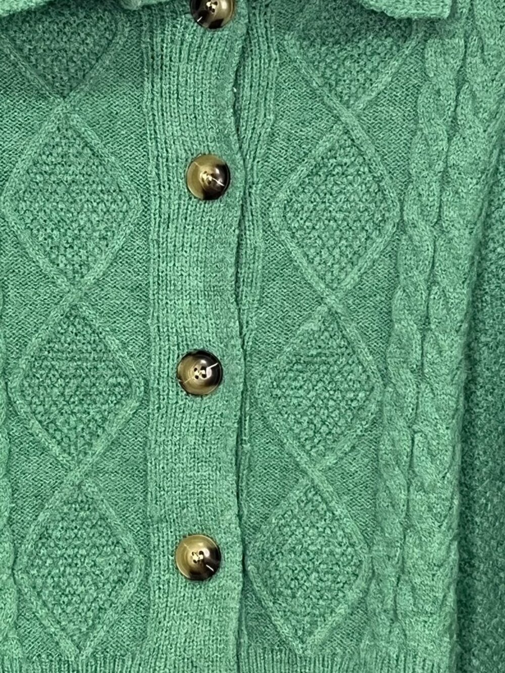 & Merci Green Cable knit Cardigan Sweater Women’s Size Medium Acrylic Blend - Picture 2 of 5